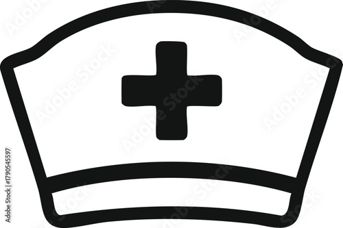 A black and white drawing of a nurse hat for medical and healthcare use
