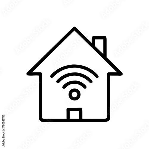 Smart home concept illustration featuring a house with wireless signals, symbolizing modern technology and connectivity in residential living environments with copy space