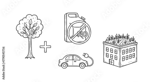 Eco-friendly symbols representing sustainability and electric vehicles  Regenerative Agriculture icon set