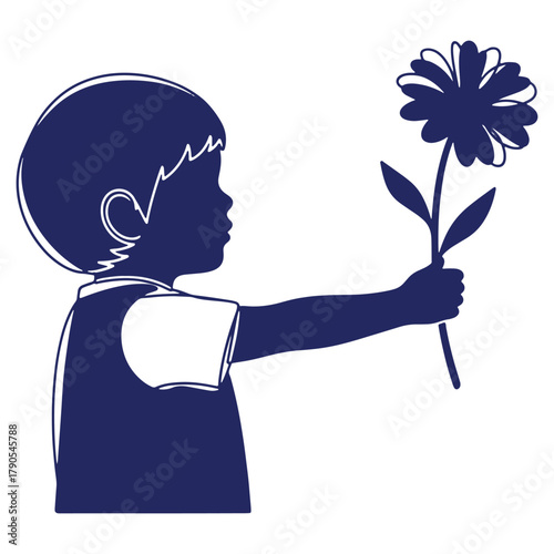 Silhouette of a young boy offering a flower a symbol of love and kindness innocence purity and generosity