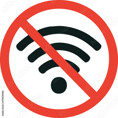 No Wi-Fi sign indicates a lack of internet access or a restricted wireless connection in a specific area