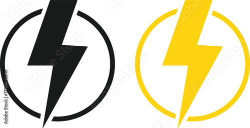 Lightning Bolt Icon Set. Power, Energy, and Speed Symbols. Fast Charge and Critical Alert sign. High Voltage and Danger Warning Icons collection