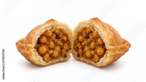 Fototapeta Naklejka Na Ścianę i Meble -  Traditional samosa with spiced chickpea filling served during festival of colors holi celebration, indian snack festive cuisine