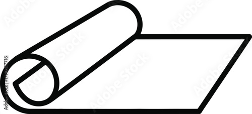 Illustration of roll of material or fabric isolated on white background in black outline