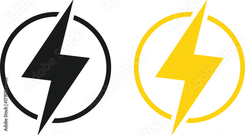 Lightning Bolt Icon Set. Power, Energy, and Speed Symbols. Fast Charge and Critical Alert sign. High Voltage and Danger Warning Icons collection