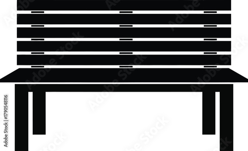 Illustration of black and white illustration of a park bench isolated on white background