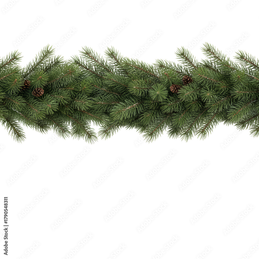Obraz premium Festive evergreen garland adornment creating a joyous seasonal holiday ambiance and celebration