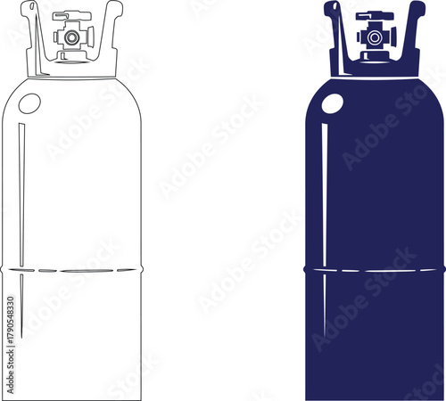 Illustration of illustration of two gas cylinders, one in outline and one in silhouette