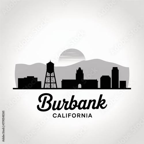 ‎Burbank Skyline Silhouette — The Media and Entertainment Capital of Southern California Vector Illustration
