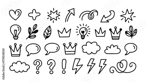 Hand drawn alphabet vector set with floral doodle icon design and seamless arrow pattern illustration