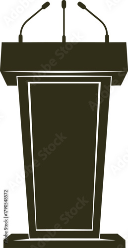 Illustration of dark podium with microphones isolated on white background for presentation