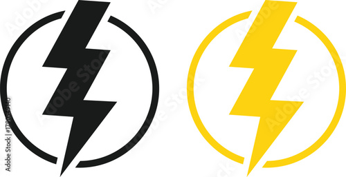 Lightning Bolt Icon Set. Power, Energy, and Speed Symbols. Fast Charge and Critical Alert sign. High Voltage and Danger Warning Icons collection