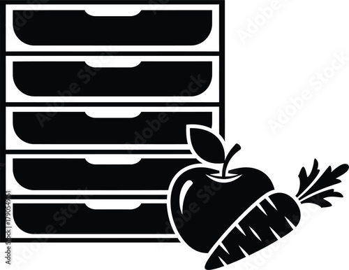 Illustration of pantry with apple and carrot isolated on white background, illustration