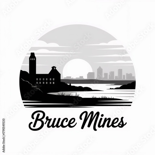 Fototapete Bruce Mines Ontario Skyline Silhouette — Historic Copper Mining Town on Lake Hur