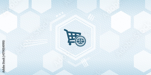 Consumer Protection and Shopping Law Header Icon Vector with Focus on Statutory Regulations for E-Commerce and Retail