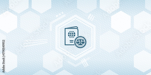 Visa Passport and Asylum Law Header Icon Vector with Focus on Statutory Regulations for Migration and International Rights