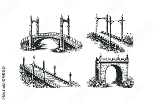 Collection of four detailed historic bridge drawings