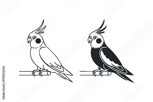 Cute cockatiel perched on a branch icon