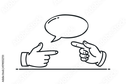 Two hands pointing fingers at each other with empty speech bubble