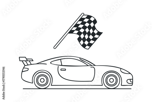Racing Car With Checkered Flag