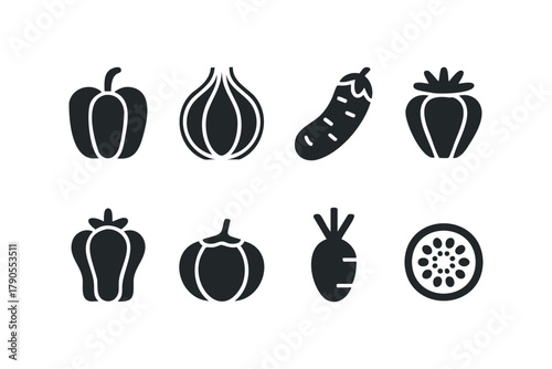 Collection of eight stylized vegetable icons