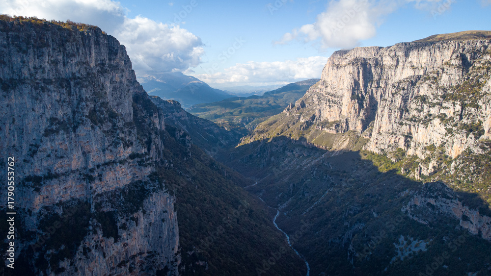 Fototapeta premium Vikos Gorge. River Crossing. Blue Springs. Amazing Beauty. Pindus. Greece