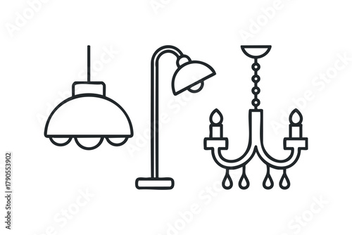 Assortment of Line Drawing Lamps and Chandeliers