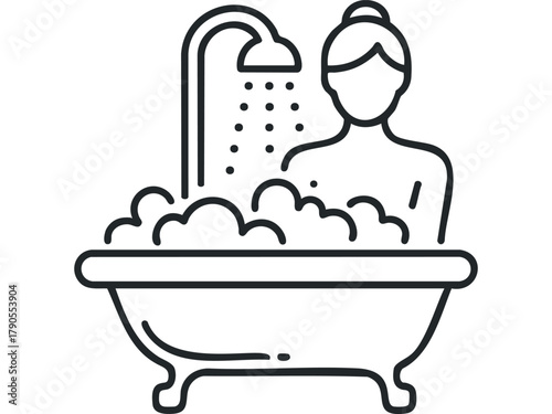 Person enjoying a bubble bath under a shower