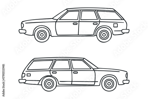 Two vintage station wagon line drawings side by side
