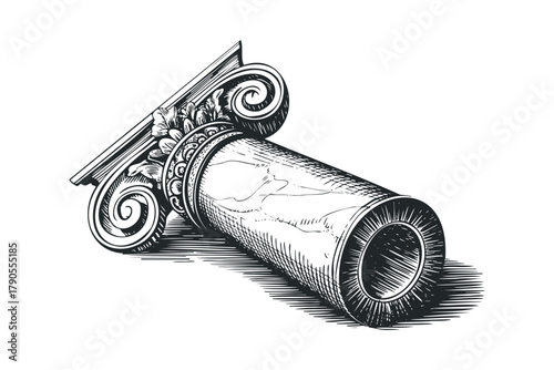 Ancient Ionic Column Capital and Shaft Fragment