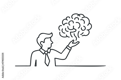 Man presenting a brain overhead with open hand gesture
