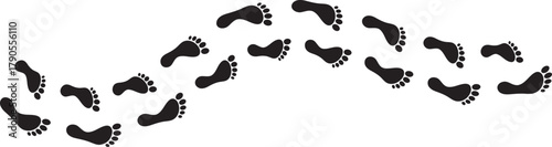 Human footprints icon set. Step Path foot prints symbols. Progress Steps and User Journey foot print