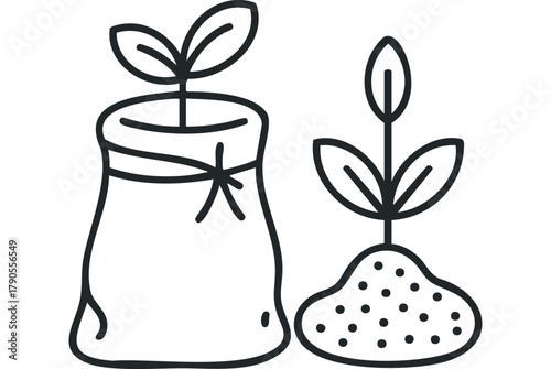 Sprout in bag and soil line drawing