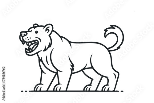 Aggressive Lion Roaring Line Art