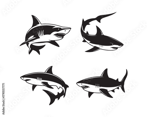 shark silhouette, shark vector, shark collection, shark set, great white shark, hammerhead shark silhouette, swimming shark, hunting shark illustration, shark logo design, shark icon set