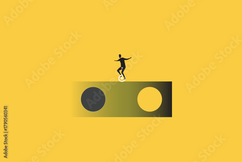 Businessman balancing himself. work life balance career opportunity vector symbol. Job opportunity and career