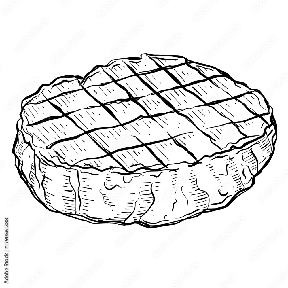 Fototapeta premium Grilled meat barbecue steak vector line art hand drawn illustration