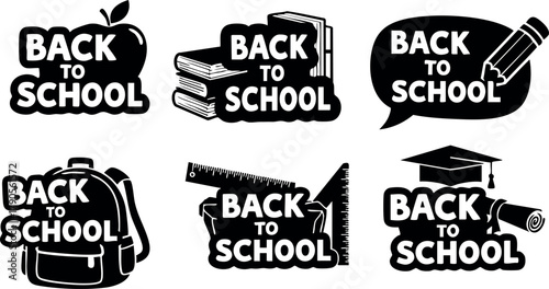 Back to school icons set with books, apple, pencil, backpack, scarf, and graduation cap vector design