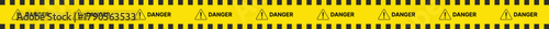 Yellow Black Stripes Line Tape and Caution Barrier Icon set. Warning Ribbon and Critical Safety Alert Symbols. Construction Tape and Danger Zone sign. Hazard Sign and Industrial Warning Border Icon