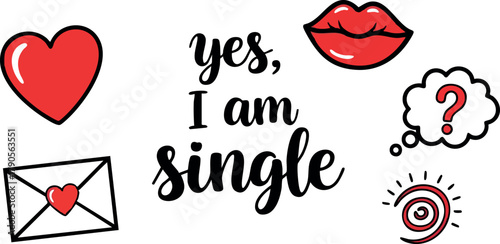 Single status message with love heart lips envelope and question mark icons romantic relationship theme vector design