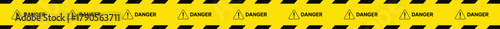 Yellow Black Stripes Line Tape and Caution Barrier Icon set. Warning Ribbon and Critical Safety Alert Symbols. Construction Tape and Danger Zone sign. Hazard Sign and Industrial Warning Border Icon