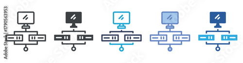Virtualization icon set multiple style collection