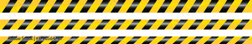 Yellow Black Stripes Line Tape and Caution Barrier Icon set. Warning Ribbon and Critical Safety Alert Symbols. Construction Tape and Danger Zone sign