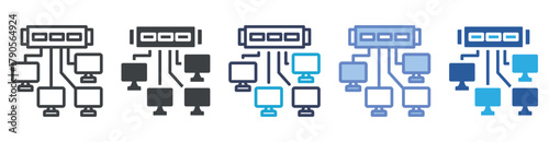 Network Hub icon set multiple style collection