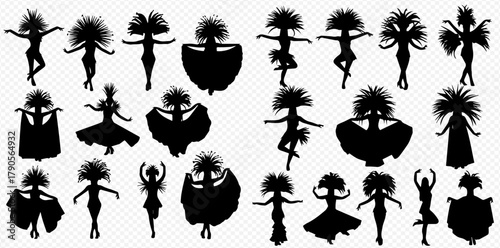 Silhouettes of dancers in various poses, likely performing a cultural dance.
