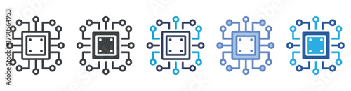 Processor Chip icon set multiple style collection