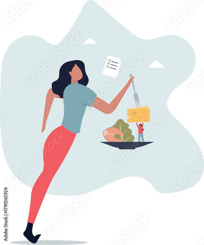 Healthy meal planning with daily food ingredients list.life and employment of people.