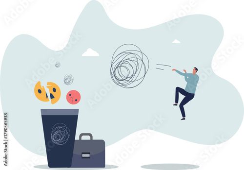 Get rid of work anxiety, stressed and unhappiness emotion, relax to gain happiness concep.life and employment of people.