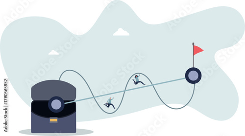 Easy or shortcut way to win business success or hard path and obstacle concept.life and employment of people.