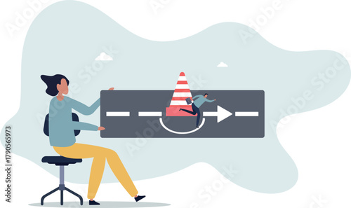 Overcome business obstacle, blocker, effort to break through road block, solution to solve business problem concept.life and employment of people.